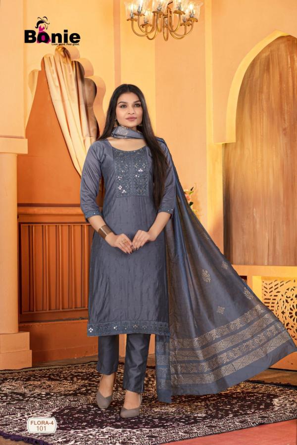 Bonie Flora 4 Stylish Kurti With Bottom Dupatta Collection